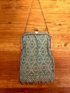 Whiting and Davis Handbag Art Deco Enamel Mesh Flapper Purse 1920-1930s - Picture 1 of 8