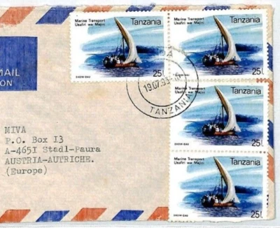 TANZANIA Air DHOWS Franking Vehículos Misioneros Cubierta 1993 VELEROS CM127 Foto 1 de 4