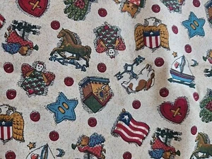 RARE VTG Cotton Fabric Piece Remnant The Kesslers Concord American Flag Animals - Bild 1 von 7