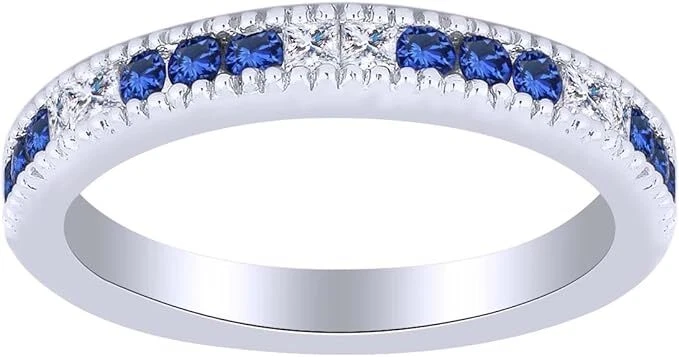 4/7ct Natural Diamond & Simulated Blue Sapphire Engagement Ring 14K White Gold - Image 1 of 1