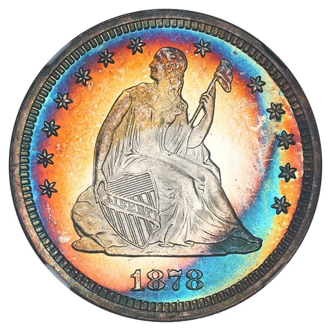 1878 LIBERTY SEATED 25c NGC PF 66 RAINBOW TONING ON THIS SUPERB GEM PROOF Cover