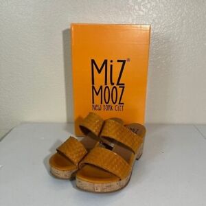 Miz Mooz Genna Sandals Women's 8M EU 38 Yellow Ochre Orange Leather Woven NEW