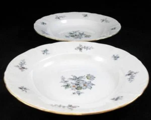 Bohemia Ceramic Work WILD FLOWER Blue Floral/Gold Trim 2 Rim Soup Bowls A+ - Picture 1 of 1