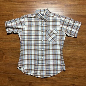 Vtg 70s Levis Button Shirt L Colorful Plaid White Tab S/S Pocket Tee USA - Picture 1 of 9