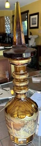 Antique Moser Bohemian Hand Painted Enamel Gold Amber Glass Decanter - Picture 1 of 11
