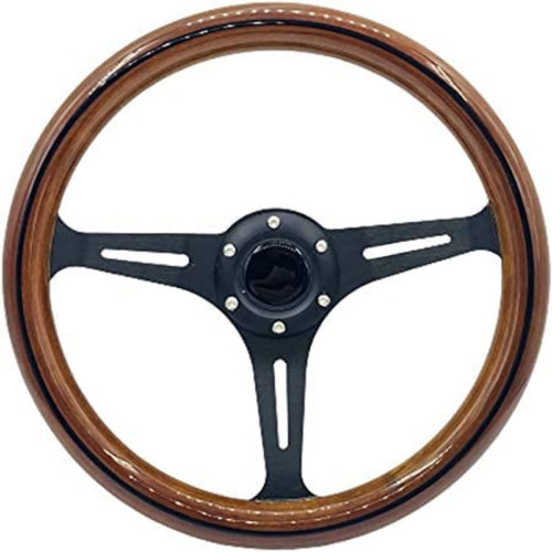 YEHICY 15" Classic Wood Grain Steering Wheel Black Spoke 380Mm Classic Nostalgia