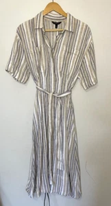 NWT Banana Republic Size Small Pleated Linen Midi Shirt Dress Blue Tan 2024 - Picture 1 of 7