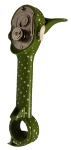 Kuhn Rikon Swiss Auto Safety Master Can/Bottle Opener Green/ White Polka Dots. - Picture 1 of 5