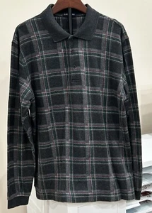 LANDS' END Men's Polo Shirt Long Sleeve 100% Baumwolle Plaid Large (42-44) EUC - Picture 1 of 7