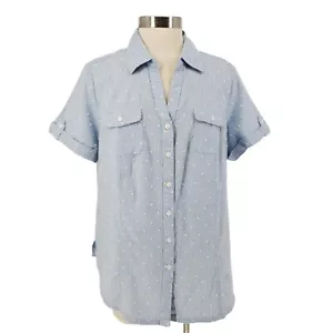 Karen Scott Shirt Blue Chambray Swiss Dot Short Sleeve Button Up NWT Womens 2X - Picture 1 of 12
