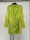 Zara Lime Green Short Satin Wrap Over Dress Size Small Worn Once