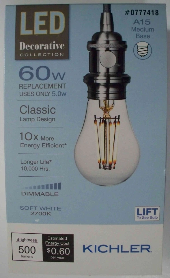 Kichler LED 60W/5W A15 Medium Filament-Soft White 2700K-Dimmable-513722-Save 2+ - Image 1 of 1