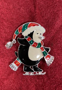 Penguin Brooch Pin Ice Skating Bell Enamel Signed Vintage Avon ADORABLE NEW - Picture 1 of 3