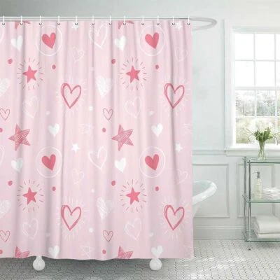 Lindo Juego de Cortina de Ducha y Alfombra de Tela Rosa Moderna 70-84 pulgadas de Largo Foto 1 de 4