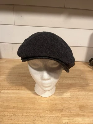 复古 Polo Ralph Lrn 羊毛灰色高尔夫出租车司机帽皮革表带 L/XL — 第 1/4 张图片