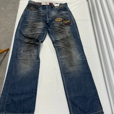 Parish Nation Mens 34x33 Straight Legs Jeans Patches Embroidered Distressed - Image 1 of 4