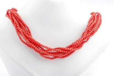 Rote Edel Korallen Kette Sardegna Collier ungefärbt 8-reihig 47 cm # - Bild 1 von 4