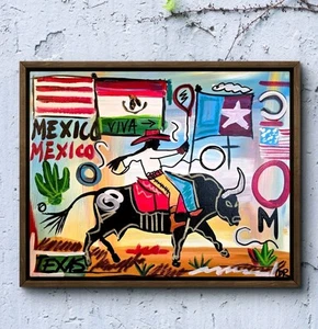 CORBELLIC TEXAS COWBOY 16X20 MEXIKO RODEO GROSS SIGNIERT LEINWAND GALERIE POP ART NR - Bild 1 von 10
