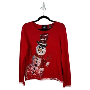 Suéter Michael Simon Event Vintage Muñeco de Nieve Lentejuelas Rojo Para Mujer Talla Pequeña - Imagen 1 de 4