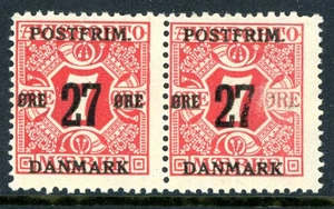 Denmark 1918 Definitive 27o/7o Rose Perf 14x14½ Scott #147v Pair Mint K629 - Picture 1 of 6