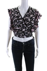 Diane Von Furstenberg Womens Floral Butterfly Sleeve Wrap Crop Top Pink Size S L - Picture 1 of 6