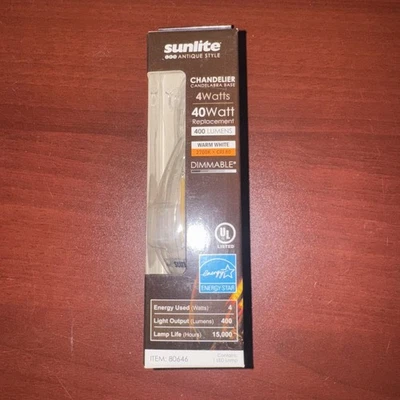 Sunlite LED Filament Chandelier Bulb 4W=40W Torpedo Clear Dim 2700K-#80646 - Image 1 of 4