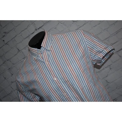 J Crew Dress Shirt Flex Oxford Men Size XL Slim Fit Blue Red Stripe Cotton Blend - Image 1 of 4