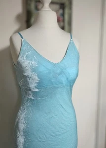 🌸 Vintage Y2K 2000 Silk Blend Aqua Blue Velvet Slip Dress Medium 🌸 - Picture 1 of 13