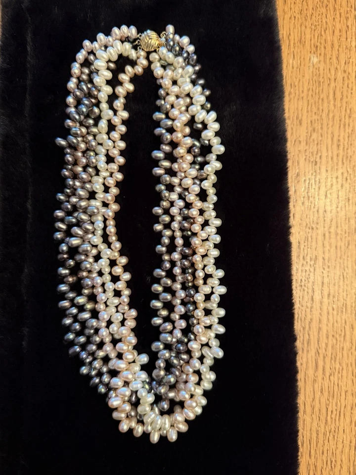 14k Gold Clasp Five Strand Multi-Colored Fresh Water Pearl Necklace 18” Choker - Image 1 of 4