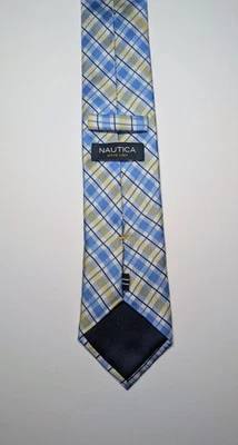 NAUTICA MENS TIE BLUE YELLOW WHITE PLAID 3.25 X 61 NWOT - Image 1 of 3