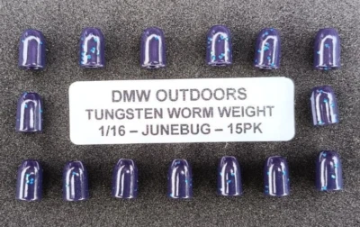 Tungsteno JUNEBUG BLUE Gusano Pesos 1/16 onza (1,8 g) 15 unidades, Pesos Bala Foto 1 de 4