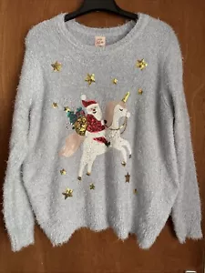 George Size Large Blue Fluffy Santa unicorn Jumper - Picture 1 of 9