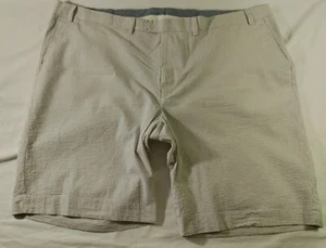 Men Greg Norman ⛳ Brown & White Seersucker Flat Front Chino Golf Shorts 46 NWOT - Picture 1 of 8