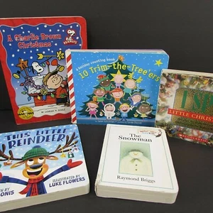 Lot 5 Christmas Board Books Counting I Spy Charlie Brown Reindeer The Snowman - Picture 1 of 12