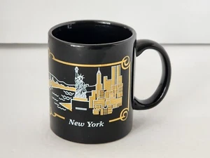 New York Kaffeetasse schwarz weißgold Freiheitsstatue Zwillingstürme Gebäude - Bild 1 von 11