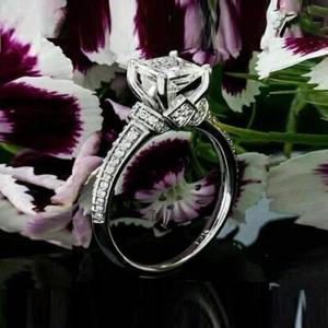 14K White Gold Over 2.75 Ct Princess Filigree Solitaire Engagement Ring Size M-T - Picture 1 of 9