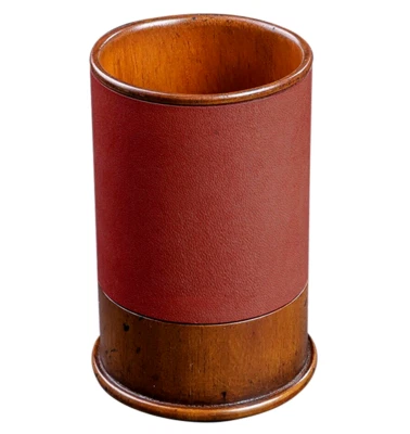 Desktop Pen Stand Red Leather Wood Holder 4.2" Pencil Cup Office Desk Organizer - Image 1 of 2