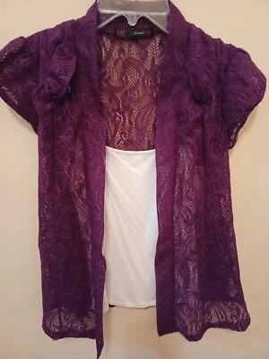 Cárdigan Heart Soul púrpura vino frente abierto con camisa cami adjunta tanque para mujer S Foto 1 de 3