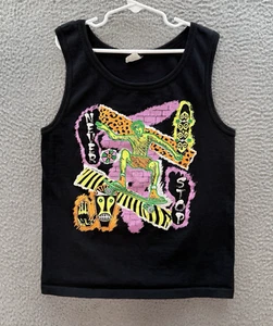 Vintage Tank Top Boys Youth Medium Black Single Stitch Skater Grunge 1990s * - Picture 1 of 7