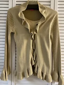 DuJour Womens Open Front Gold Cardigan/Ruffles&Cami S - Picture 1 of 14