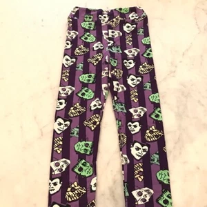 LuLaRoe Halloween Leggings Stripe Masks Kids L/XL Dracula Frankenstein Mummy NWT - Picture 1 of 3