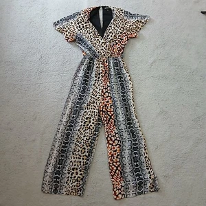 Express Jumpsuit Womens Extra Small Brown Gray Snake Leopard Wide Leg Lined - Picture 1 of 19