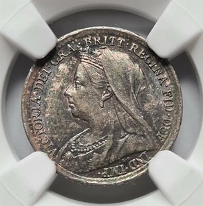 GREAT BRITAIN 3 pence Threepence 1897 NGC MS 63 UNC Victoria Colorful Toning! 3P - Picture 1 of 6