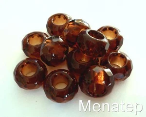 6 (Sechs) 8x14 mm Großloch Rondell Perlen: Transparent Rauchtopas - Bild 1 von 1