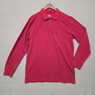 Camisa Polo John Blair Para Hombres Roja Manga Larga Pullover Cuarto Botón Talla Mediana Foto 1 de 4