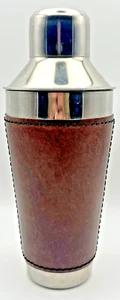 Cocktail Martini Shaker Mixer, Stainless Steel faux Leather Wrapped, 9" Tall - Picture 1 of 7