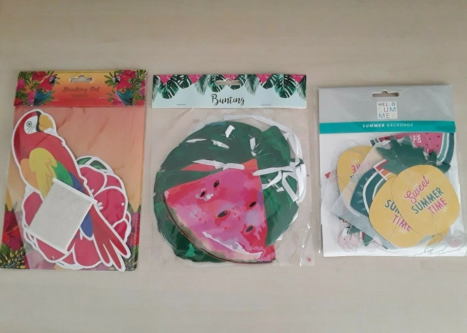 Loro Sandía y Palmera o 4 Colgantes Verano Bandera Bunting Fiesta Tropical  Foto 1 de 1