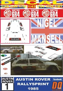 DECAL MG METRO 6R4 NIGEL MANSELL AUSTIN ROVER RALLYSPRINT 1985 (06) - Picture 1 of 1