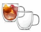 Glass Coffee Mug w/ Handle Double Wall Crystal Tumbler Lead Free Set of 2