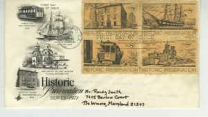 Historic Preservation FDC 1971 Cachet Cover Scott #1443a 8c Block Of 4 Stamps S7 - Picture 1 of 2